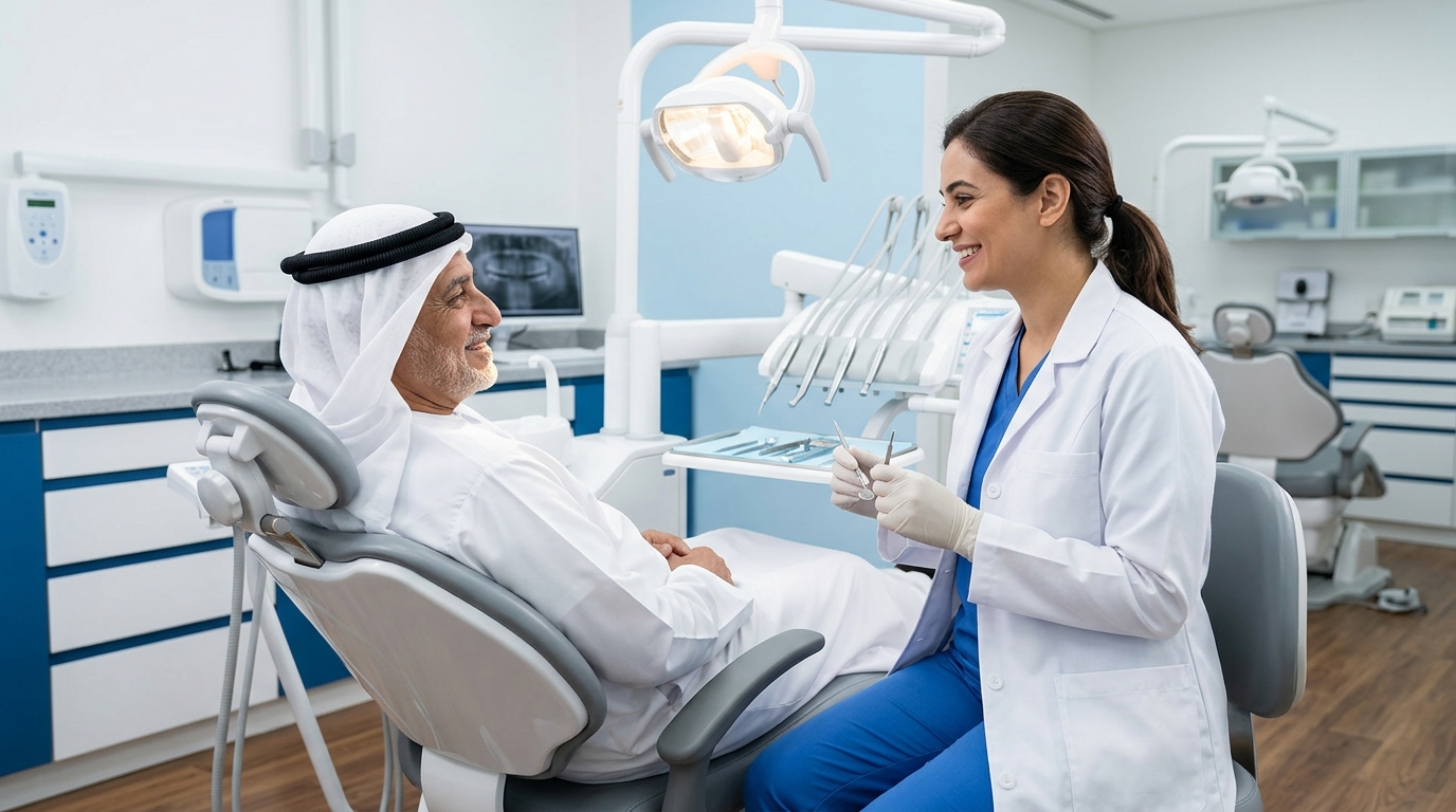 مريض يخضع لفحص في عيادة الدكتور سليمان الحبيب لطب الأسنان